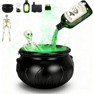 Halloween Decorations Indoor - Cauldron Halloween Decor with Magic Floating Potion Bottles and Diffuser, Black Plastic Witches Bowl Party Decoration for Spooky Vintage Home Kitchen Table