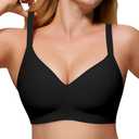 Women's Soft Comfortable No Underwire Bras V Neck Seamless Push Up Bralettes Full Coverage T-shirt Brassiere 38B, Black
