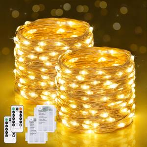 JMEXSUSS 2 Pack Fairy Lights Battery Operated with Remote, Total 400 LED 132ft Battery Powered String Lights, Fairy Twinkle Lights for Bedroom Indoor Outdoor Christmas Tree Patio Decor, Warm White