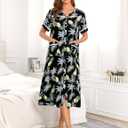 YOZLY House Dress Womens Embroidered Housecoat Short Sleeve Duster Robe with Front Pockets S-3XL (XXXL)