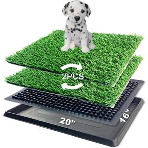 Artificial Grass Pad with Tray - 16"x20" Dog Potty for Puppy Training - with 2 PCS Reusable Replacement Fake Grass Pee Pads, Indoor/Outdoor Small Dog Litter Box for Apartment or Balcony/Patio