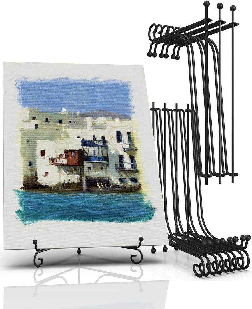 Lzerking Display Stand 8 Packs, 12 Inches Iron Foldable Plate Stand Picture Stand Photo Stand for Display, Black Holder Easel for Decorative Plates, Picture Frames, Books, Artistic Work