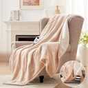 Westinghouse Electric Throw Blanket with Foot Pocket for Adults, Soft Flannel to Sherpa Heated Throw with 6 Heating Levels & 2-10 Hours Time Settings, Fast Heating & Machine Washable, 50x62, Beige
