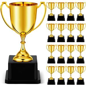 Ecation 18 Pcs 7 Inch Gold Trophy Award Gold Award Trophy Cup Employee Coworker Appreciation Gifts Golden Plastic for Thank You Teacher Nurse Volunteer Men Women Rewards Party