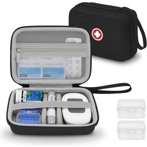 Diabetic Supplies Travel Case, Carrying Case Organizer for Diabetes Testing Kit, Blood Glucose Monitor Kit with Meter, Blood Sugar Test Strips, Lancets, Lancing Device(Case Only) (Gray Interior)