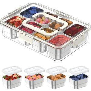 OGEMXU Snackle Box Container, Stainless Steel Snackle Box with Lid Handle | Divided 8 Compartments, Snack Platters Keeps Fruit, Veggies,Sorted,Ideal For Travel Party Picnic,Not Dishwasher Safe