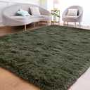 Goideal Fluffy Rug for Bedroom Living Room, 4x6 Olive Green Area Rugs, Faux Fur Shag Modern Carpet Ultra Soft Girls Boys Room Home Decor, Solid