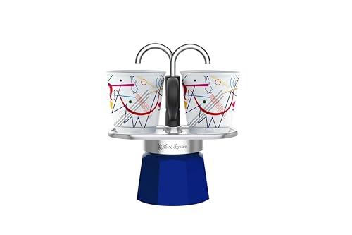 Bialetti - Mini Express Kandinsky: Moka Set includes Coffee Maker 1-Cups (2.8 Oz) + 1 shot glasses, Light Blue, Aluminum