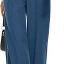 FUNYYZO Wide Leg Pants Women's High Elastic Waisted in The Back Business Work Trousers Long Straight Suit Pants (X-Large Short, 006# Denim Blue (Thick))