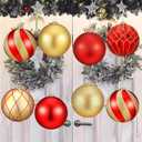 Wettarn Set of 8 Large Christmas Ball Ornaments 6 Inch Glitter Hanging Christmas Plastic Balls Indoor and Outdoor Hanging Christmas Tree Decorations for Lawn Yard Garden Party (Red and Gold)
