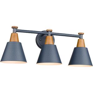 FEMILA Bathroom Vanity Light, 3-Light Modern Bathroom Light Fixture with Hammered Metal Shade Finish, Dark Blue Wall Sconce Lamp Lighting for Bedroom, 4FG59B-3W Blue