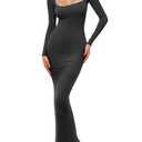Buauty Women's Bodycon Maxi Dresses, Ribbed Square Neck Long Dress, Fall Long Sleeve Lounge Dress for Women Jet Black, S