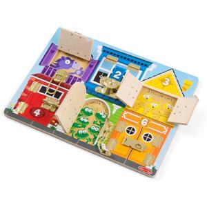 Melissa & Doug Wooden Latches Board Sensory Activity Toy For Kids, Doors And Locks Toy, Wooden Busy Board, Toddler Toys For Ages 3+