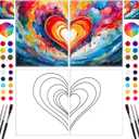 Feifeiya 2 Pack Couples Pre Drawn Canvas Paint Kit for Adults Valentines Sip and Paint Art Gifts Valentine's Day Theme Stretched Canvas for Couples Game Date Night Anniversary, 8'' x 10'' (Heart)