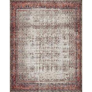 Loloi Layla Collection LAY-12 Ivory/Brick 9'-0" x 12'-0" .13" Thick Area Rug, Soft, Durable, Vintage Inspired, Distressed, Low Pile, Non-Shedding, Easy Clean, Printed, Living Room Rug