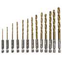 Hex-Shank Drill Bit Set, HSS Titanium Coated Twist Drill Bits Set Hex Shank High Speed Steel Drill Bit for Metal Wood Plastic Aluminum Thin Iron, Quick Change Regular Drilling Tools, 4Pcs