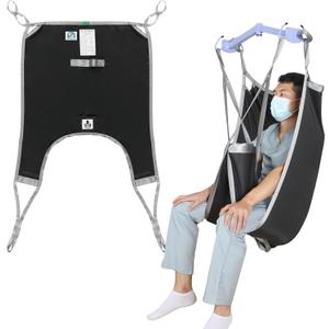 Patient Lift Divided Leg Sling with Lower Back, Lift Sling for Transfer and Positioning and Lifting, 500lb Weight Capacity (Large-Black)