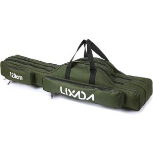 Lixada Fishing Rod Case 3 Layers Oxford Fishing Rod Bag Portable Folding Fishing Rod Carrier Case Fishing Reel Tackle Storage Travel Bags( 120cm)