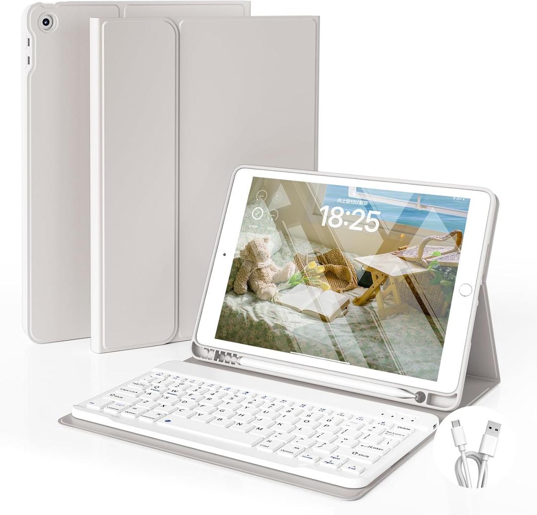 Case with Keyboard for iPad 10.2 inch 2021/2020/2019, iPad 9th/8th/7th Generation Detachable Bluetooth Keyboard Cover with Pencil Holder, Multi-Angle Stand for Study/Office/Travel (Gray)