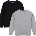 2-Pack Kids and Toddlers' Crewneck Sweatshirts Medium Weight Solid Long Sleeve Pullover Tops for Boys and Girls (3-4T, Black/Dark Heather Grey)