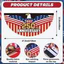 3Pcs 250 Anniversary USA Flag Set includes 1pc Double-Sided Linen 1776-2026 American Garden Flag 2pcs Patriotic Eagle Fan Flags Bunting for 4th of July Independence Day Decor, 12 x 18 Inch & 2 x 4 ft