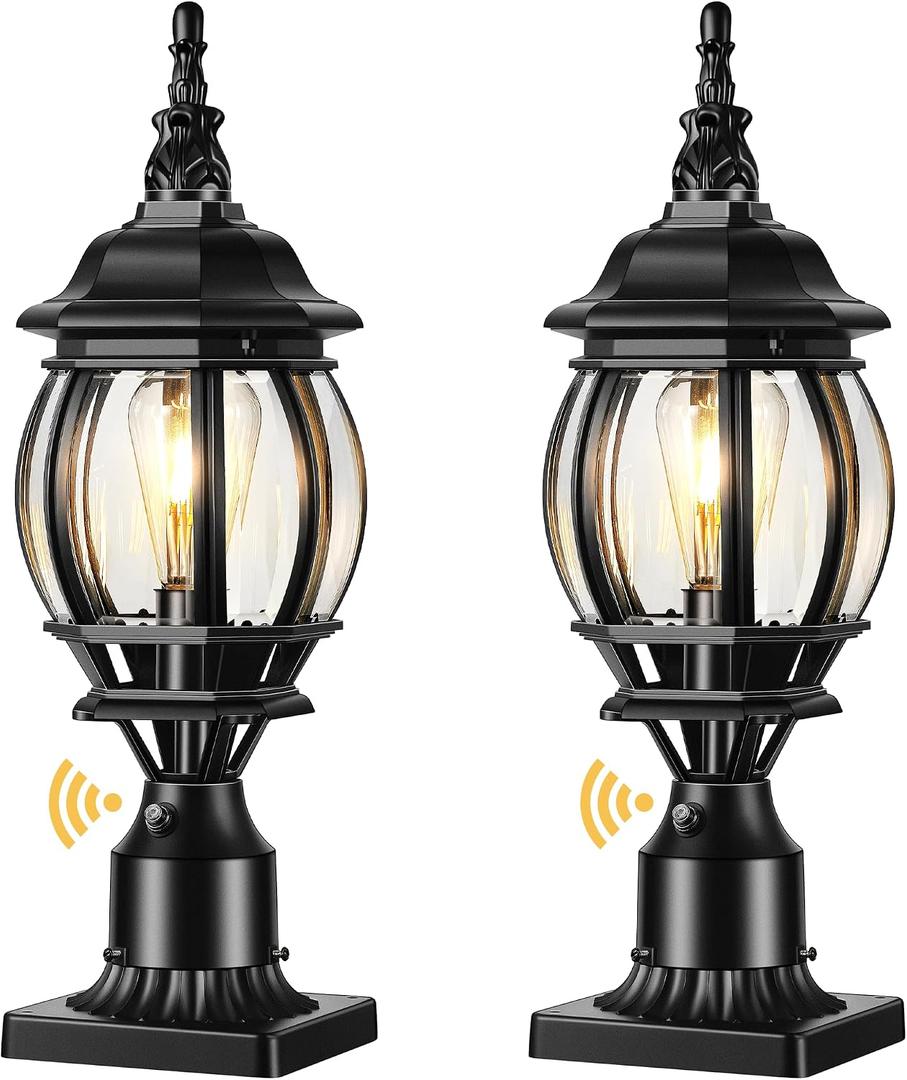 VIANIS Dusk to Dawn Outdoor Post Lights with Pier Mount Base, Hardwired, Standard-E26-2 Pack