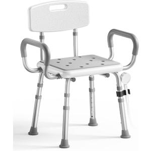 SOUNDFUSE Shower Chair for Inside Shower with Arms and Back, FSA/HSA, Height Adjustable Shower Chair for Elderly and Disabled with Enhanced Non-Slip Feet, 400 lbs Heavy Duty Shower Seat for Seniors