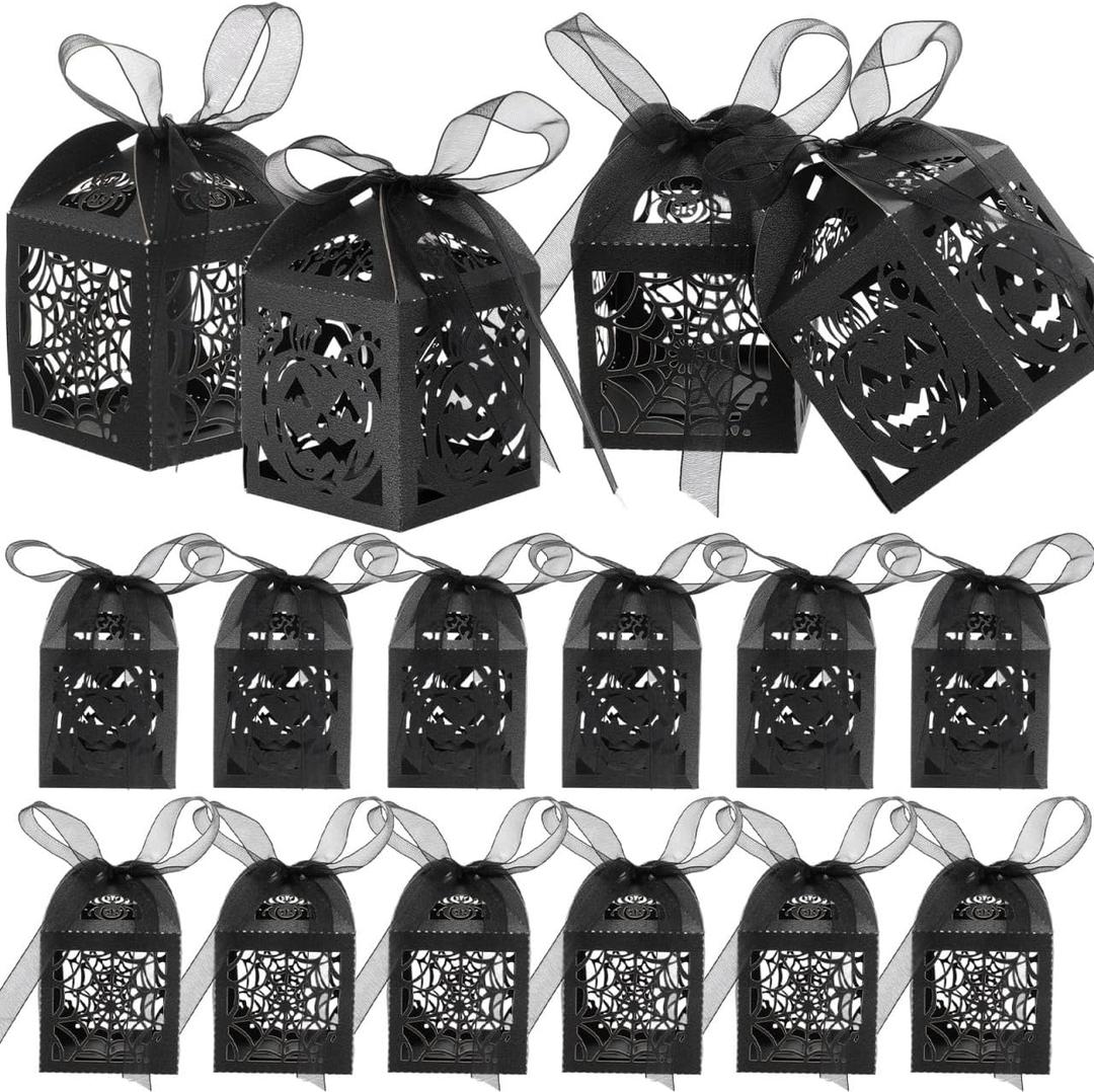 Cabilock Halloween Candy Box Pumpkin Spider Web Hollow Treat Box for Party Supplies 8.3X4.5X0.2 Inches Stylish Holiday Favor Container