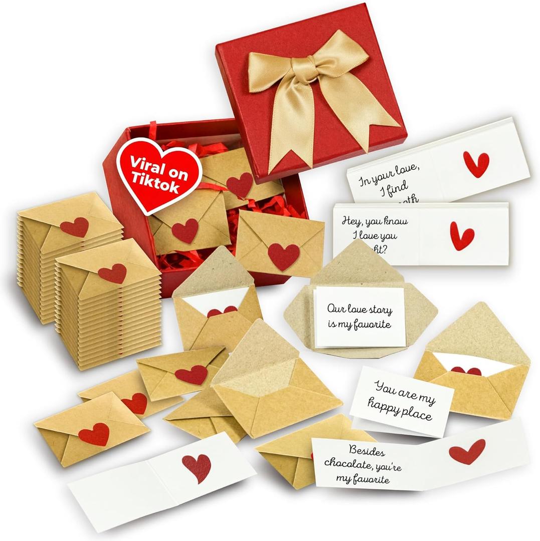 60 Mini Love Notes With Envelopes - Personalized Valentines Day Gifts For Him, Her, Girlfriend - DIY Valentines Gift For Husband, Wife, Men, Women - Boyfriend Gifts for Birthday, Anniversary