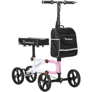 BlessReach Economy Knee Scooter Steerable Knee Walker for Foot Injuries Compact Crutch Alternative with Dual Braking System (Pink)