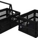 2-Pack Collapsible Plastic Crate, 15 L Stackable Folding Crates with Handle, Black