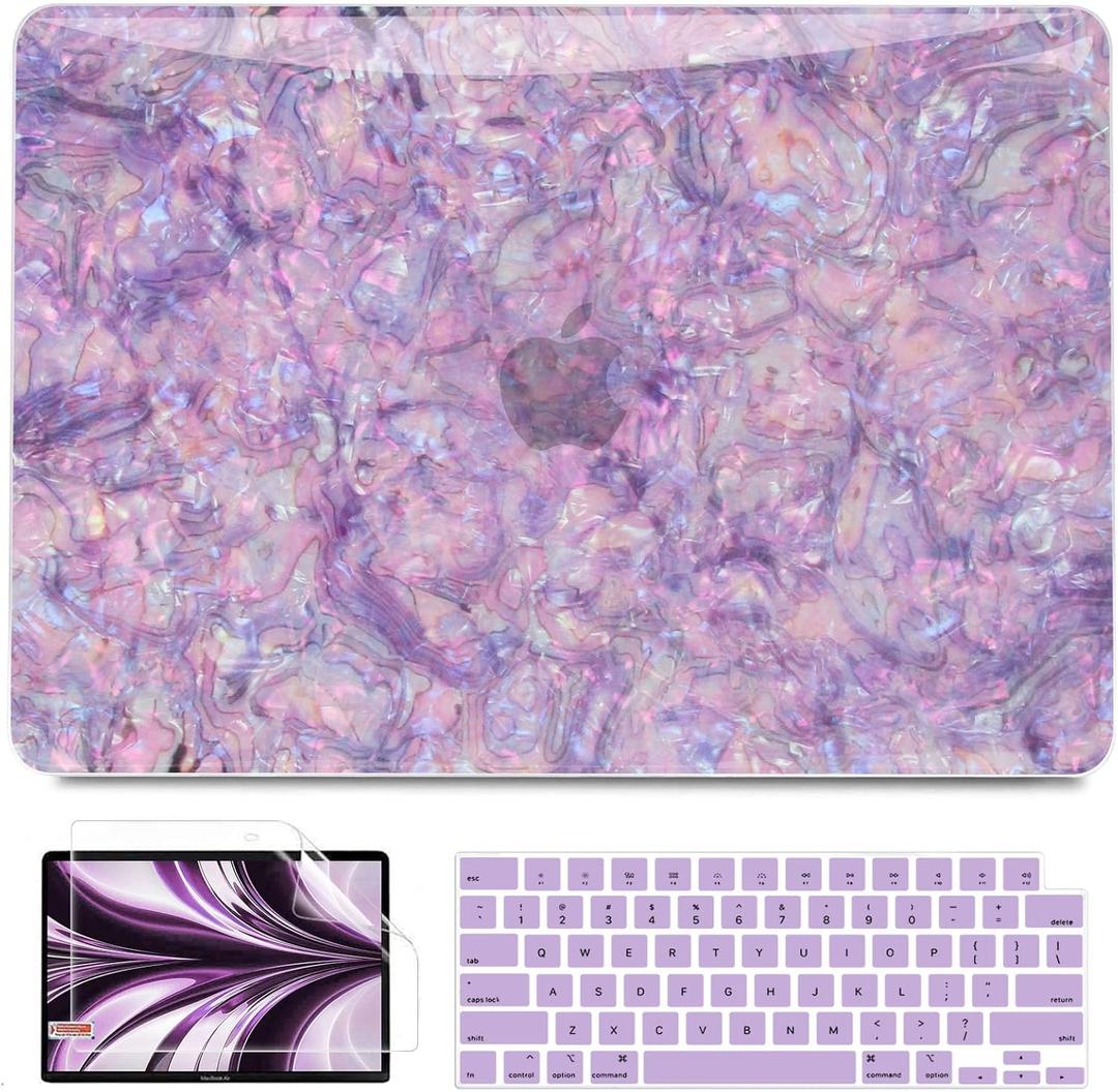 B BELK Compatible with MacBook Air 13 inch Case 2026 2025 2024 2023 2022 M4 M3 M2 A3240 A3113 A2681, Plastic Hard Shell +Keyboard Cover +Screen Skin for MacBook Air 13.6 inch Case, Shiny Purple Pearl