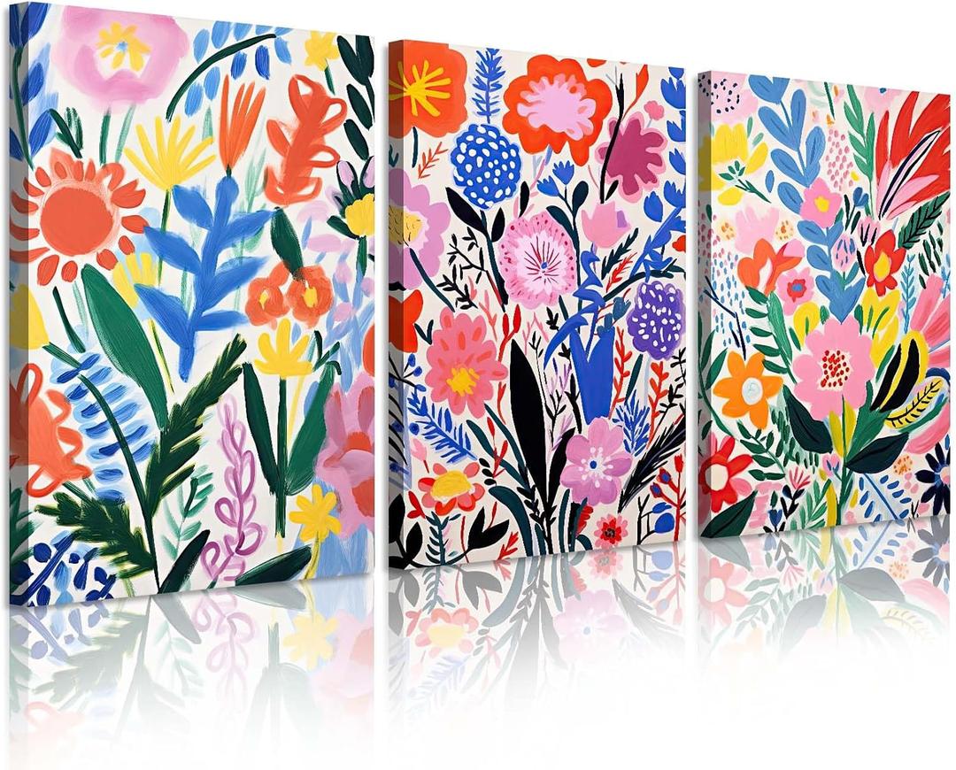 Flower Market Wall Art Set of 3 Floral Wall Decor Henri Matisse Canvas Wall Art Prints Aesthetic Modern Pictures Colorful Floral Artwork Matisse Style Flower Poster for Room 16x24 Inch Ready to Hang (16x24 Inch Framed, Matisse Style Floral Prints)