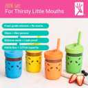 Elk and Friends Kids + Toddler Glass Cups | The Original 8oz Glass Mason Jar with Sleeves + Lids | Silicone Straws + Stopper | Smoothie Cup | Food Storage | Spill Resistant | Dishwasher Safe | 4 Pack