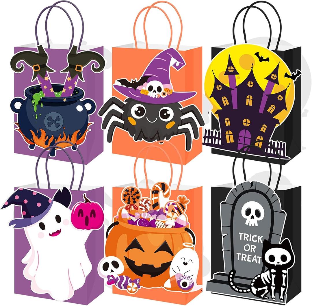 Eersida 18 Pack Ghost Halloween Paper Gift Bags with Handles 3D Cute Ghost Stickers Favors Goodie Candy Treat Bags for Halloween Boo Party Supplies