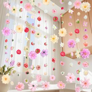 K KUMEED 12 PCS Artificial Flowers Hanging Decorations,11.5FT Spring Flower Garland with Hooks Hanging Flowers for Decoration for Wedding Party Background Birthday Baby Shower Home (Colorful)