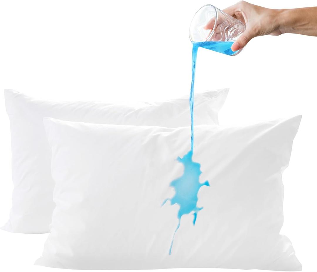 2 Pack King Size Pillow Protectors  Waterproof, Noiseless, TPU Coated Covers with Hidden Zipper, Oeko-TEX Certified, Hypoallergenic, Soft & Machine Washable