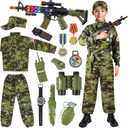 Kids Army Costume for Boys, Military Army Costume with Army Toys, Solider Boy Dress up, Halloween Costumes for Boys M (6-8y Ht.45-50in)