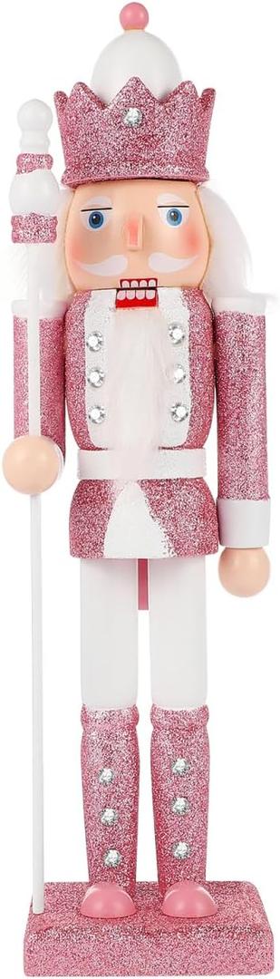 NOLITOY Nutcracker Christmas Decor, 12 Inches Traditional Pink Nutcracker Wooden Soldier Figures for Festival Party Outdoor Xmas