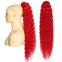 Deep Wave Ponytail Extension for Women 12 Inch Red Curly Wavy Ponytail Hair Extensions Drawstring with Clips Short Synthetic Hairpiece for Daily and Party