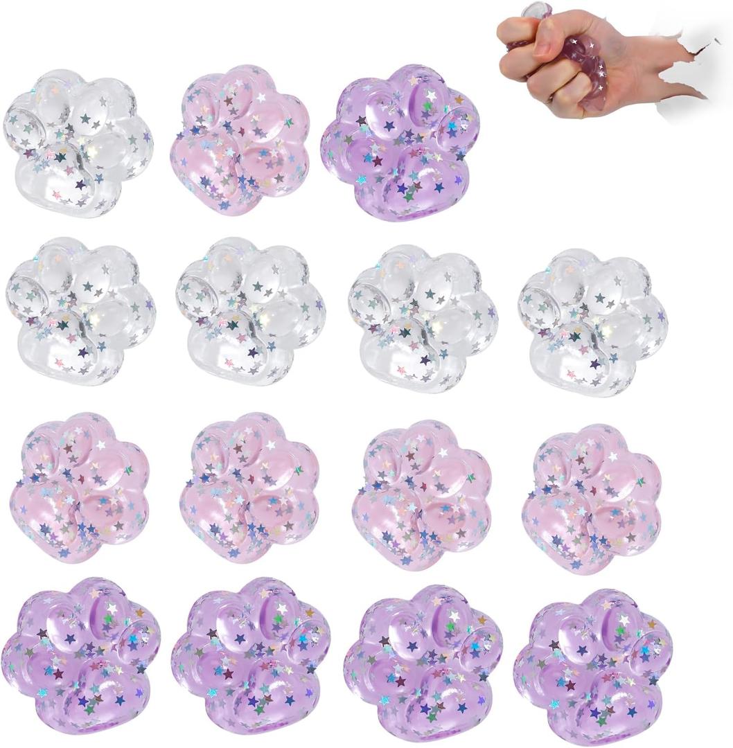 15 Pack Handmade Taba Squishy Cat Paw Toys, Sticky TPR Paw Squeeze Stress Relief Fidget Toys, Cute Kawaii Sensory Squishies for Kids Teens & Adults, Party Favors