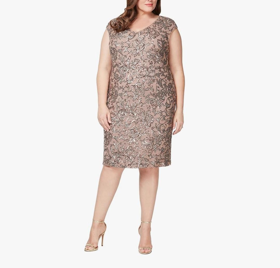 Alex Evenings womens Plus-size Midi Cap Sleeve Dress With Sequin Color: Rose Gold Size: 24W