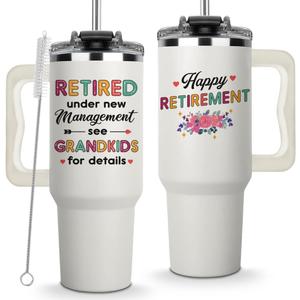 Retired Under New Management See Grandkids for Details Tumbler 40oz, Happy Retirement Gifts for Women 2025, Retirement Gifts Grandma, Coworker Leaving Gift, Retired Mug Present Idea for Colleague Boss