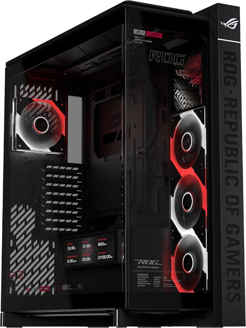 ASUS ROG Cronox ARGB Gaming PC Case, x4 ARGB Fans, Curved Tempered Glass, GPU's up to 400mm, BTF Compatible, 9.2" Screen