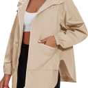 PESION Womens Waterproof Raincoat Lightweight Rain Jacket Trench Coat Hooded Windbreaker With Pockets for Outdoor (Beige, XL)