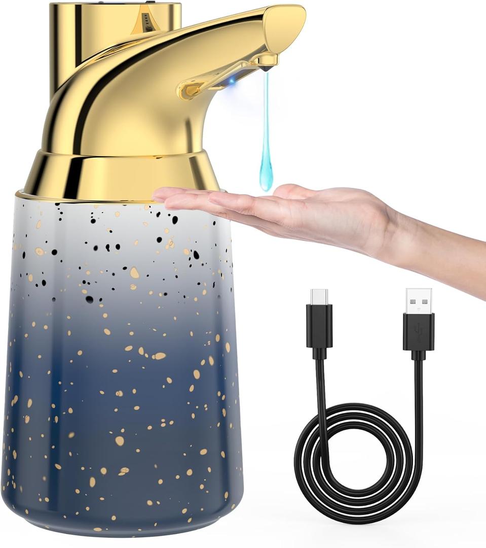 Adjustable Automatic Soap Dispenser Touchless, Ceramic Material4 Adjustable Levels Type-c Rechargeable Operated Sensor Liquid Soap PumpTouch-Free Hand Sanitizer Dispenser (Starry Gold)