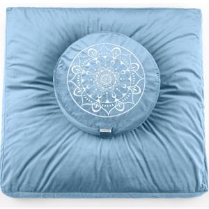 Hihealer Meditation Cushion, Traditional Tibetan Meditation Pillow Velvet Cover - Large Floor Cushion Seating for Adults - Yoga Buckwheat Bolster for WomenMoms (Restful Blue(set))