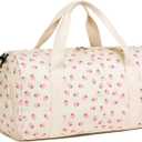 BLUBOON Duffle Bag Girls Kids Cute Gym Bag with Shoes Compartment & Wet Separation Waterproof Sports Overnight Travel Bag (Strawberry Corduroy Beige), 18.1L x 8.7W x 9.1H