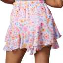 Flowy Shorts for Women Casual Boho Floral Skorts Ruffle Mini Skirts Running Tennis Butterfly Chiffon Shorts (S)