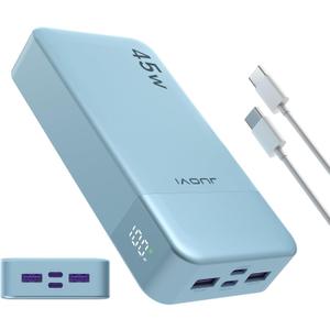 Power Bank, 20000mAh 45W Portable Charger, PD3.0 QC4.0 Fast Charging with LED Display, 2 USB-C, 2 USB-A, Battery Pack for iPhone 15 14 13 Series, MacBook, Galaxy, iPad, and More (Blue)